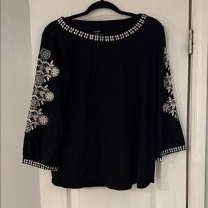 J. Jill Black Blouse with White Floral Embroidery